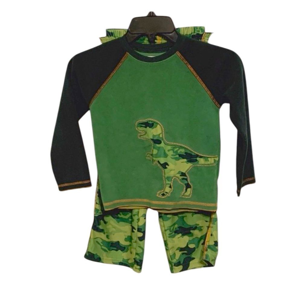 Carter’s Boys Soft Green Dinosaur Camouflage Fleece Pajamas Set PJ Pants Size 5